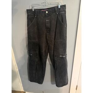 Vintage BOSS IG Y2K Strap Spellout Reflective Baggy Skater Black Jeans 36x31